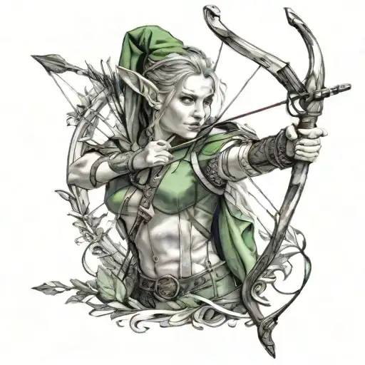 Female Elf Archer Shooting An Arrow