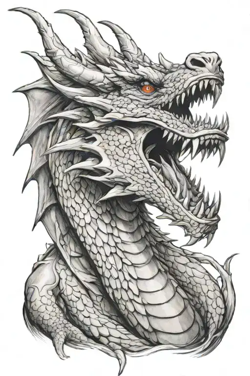 Detailed And Real Angry Side Faced Dragon Roaring