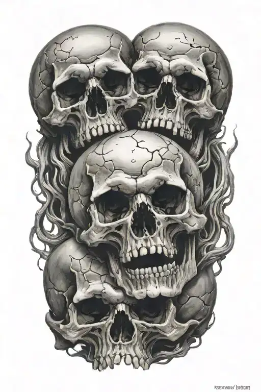 Three Mean Looking Skulls Piled On Top Of Each Other