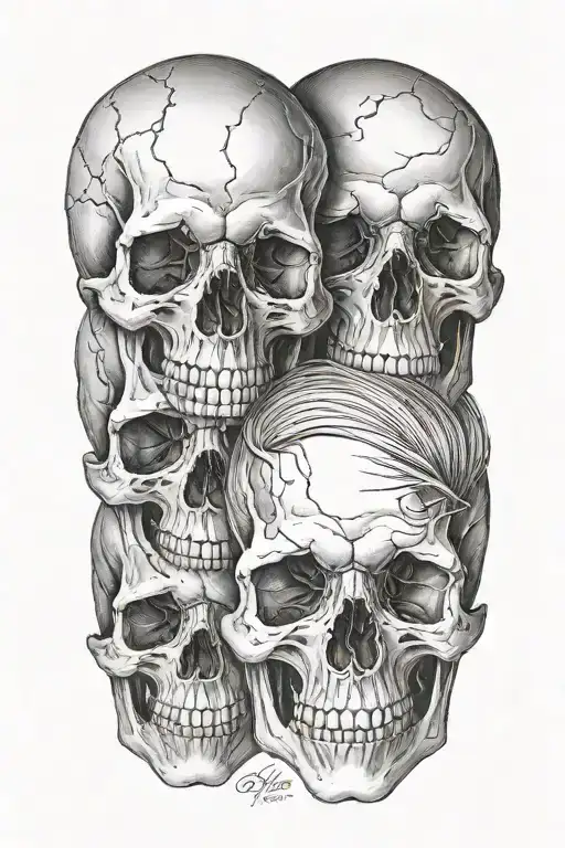 3 Realistic Looking Skull Sitting On Top Of Each Other