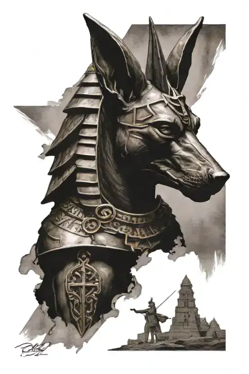 Anubis Holding Egyptian Cross