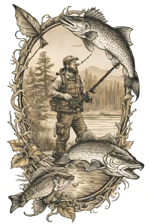 Hunting And Fishing Scene