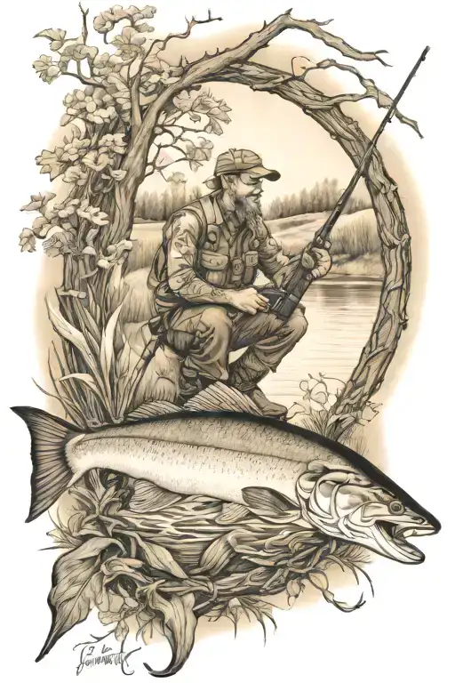 Hunting And Fishing Scene