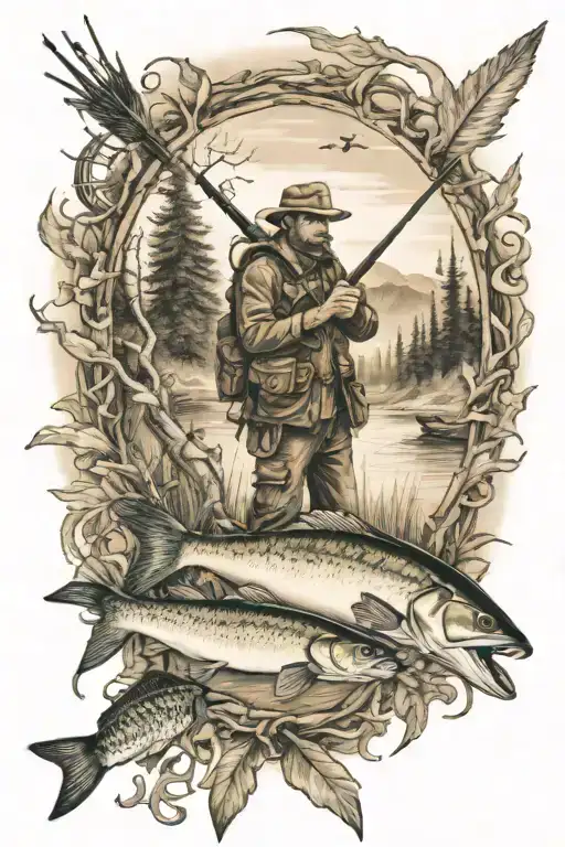 Hunting And Fishing Scene