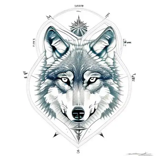 Wolf With Compass And North Star