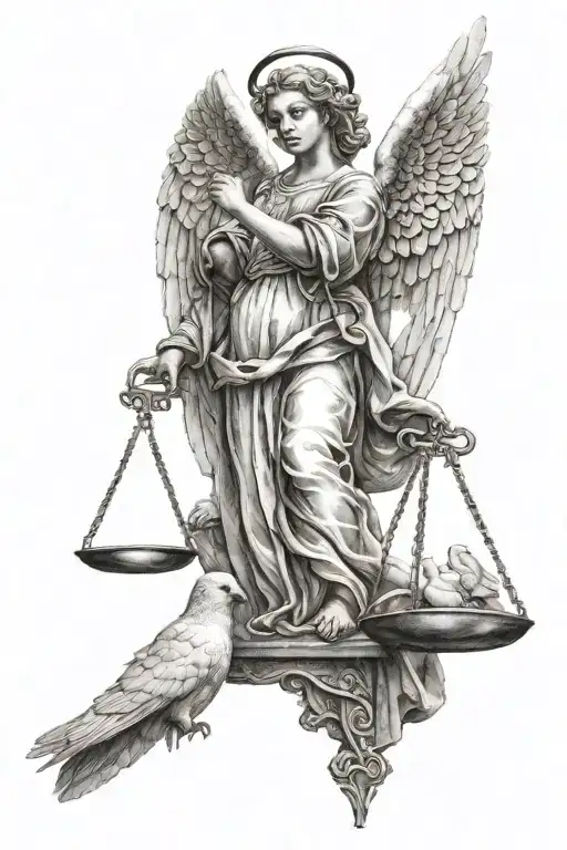 Angel Holding A Scales Of Justice In The Sky With 2 Doves