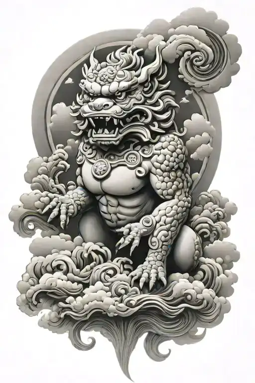 Chinese Foo Dog Clouds Surrounding