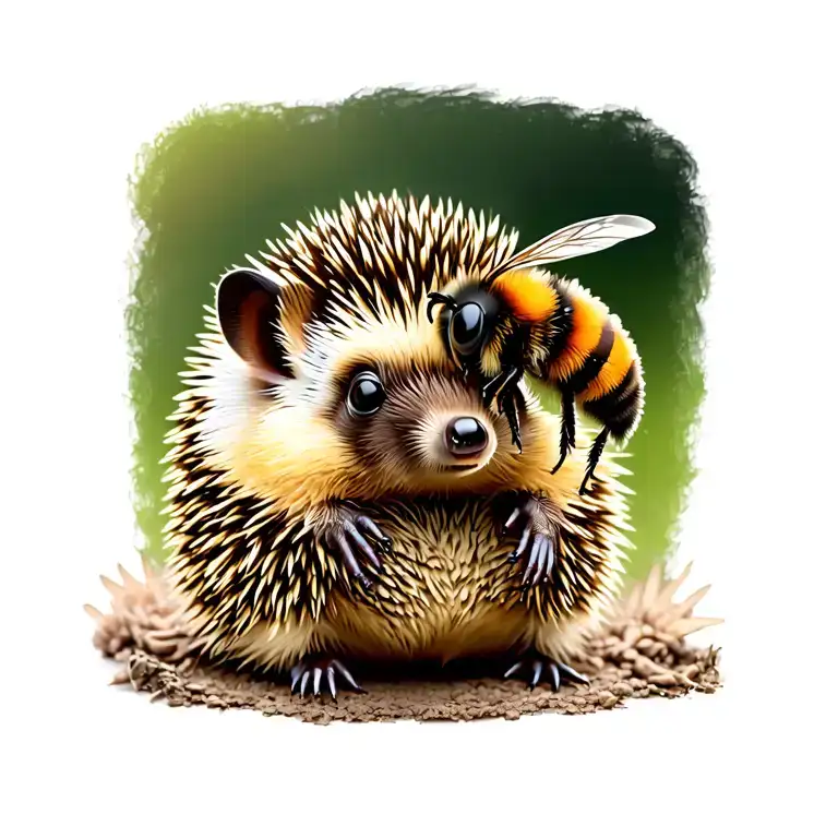 Hedgehog With Bumble Bee Perched