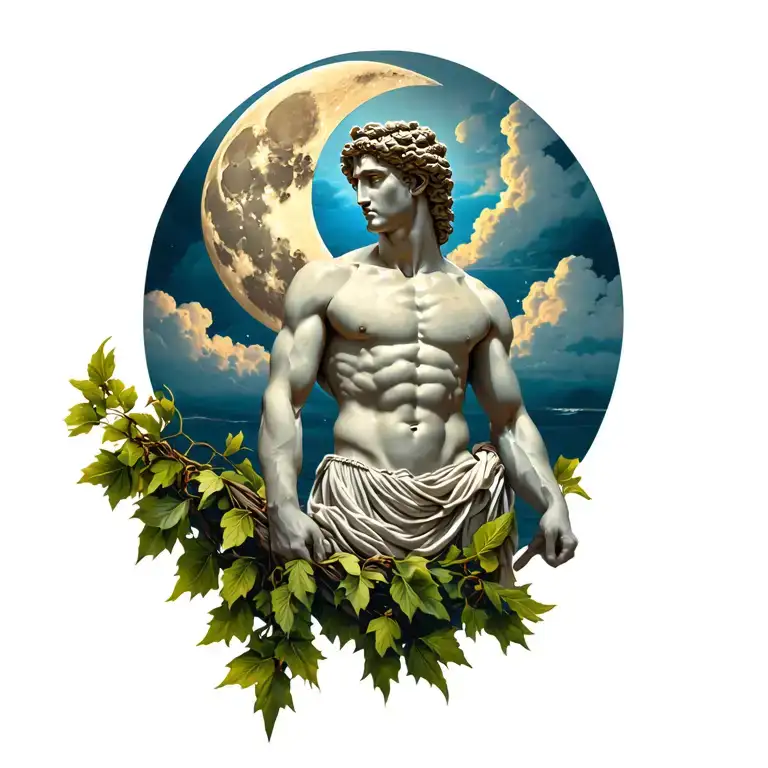 Apollo Greek God And Vine And Moon