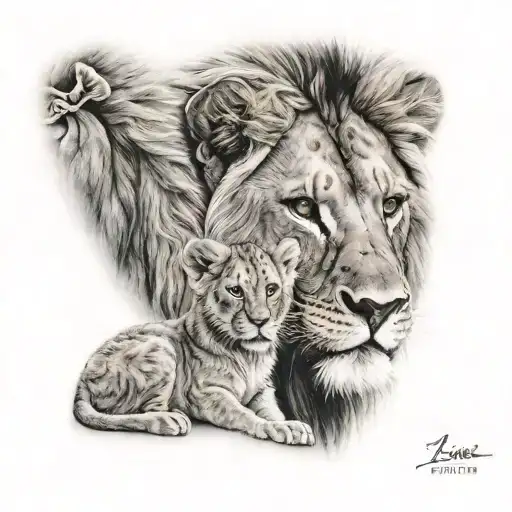 Lion Baby Boy Sitting With Father Son Sitting