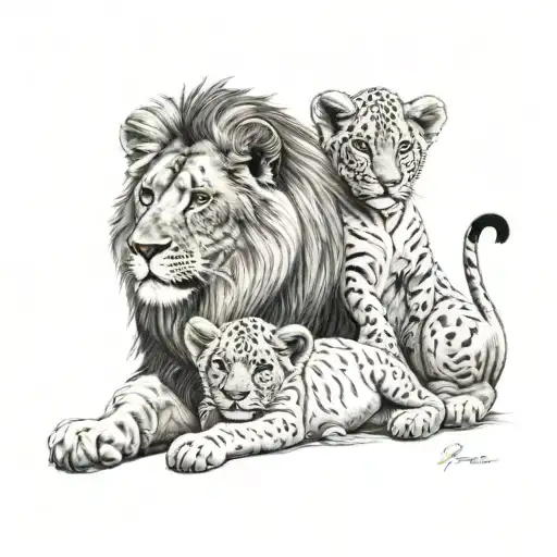 Lion Baby Boy Sitting With Father Son