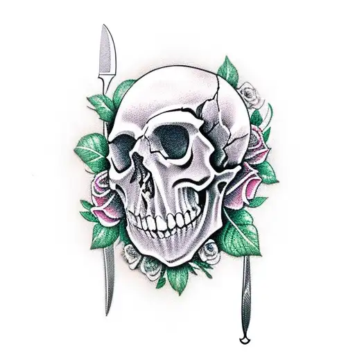 Skull With Roses And Knifes