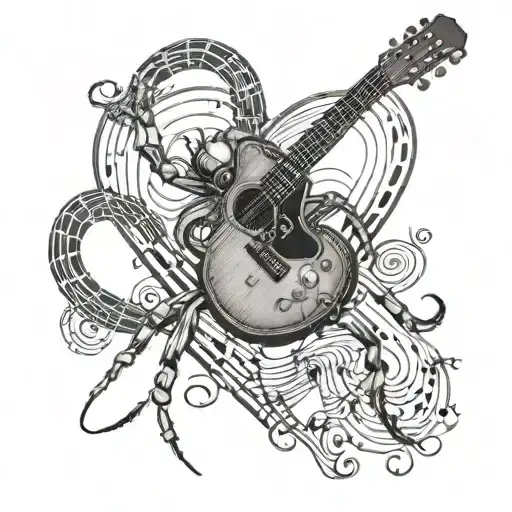 A Spider Playing A Guitar With Intricate Music Notes Forming A Heart In The Background