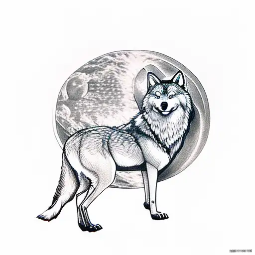 Wolf And Deer With Heart Shaped Moon