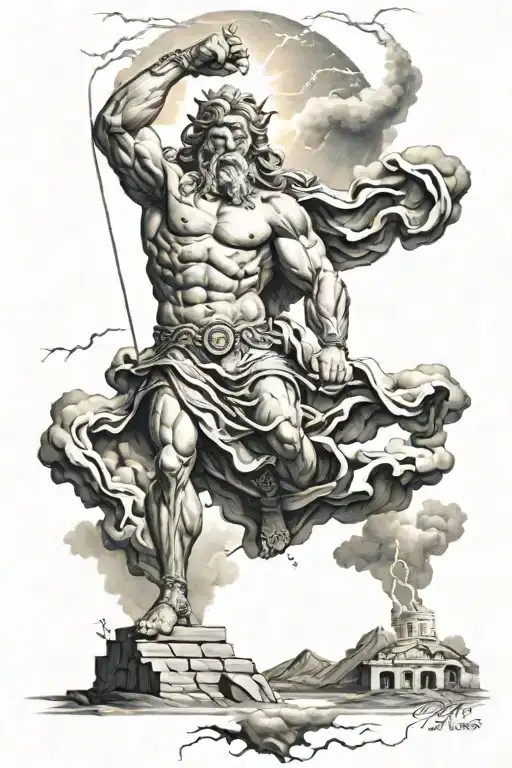 Zeus With Lightning And Mount Olympus In The Background
