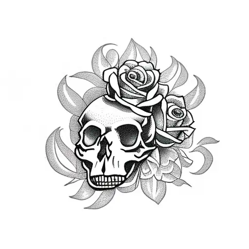 Skull With Roses And Cherryblossom
