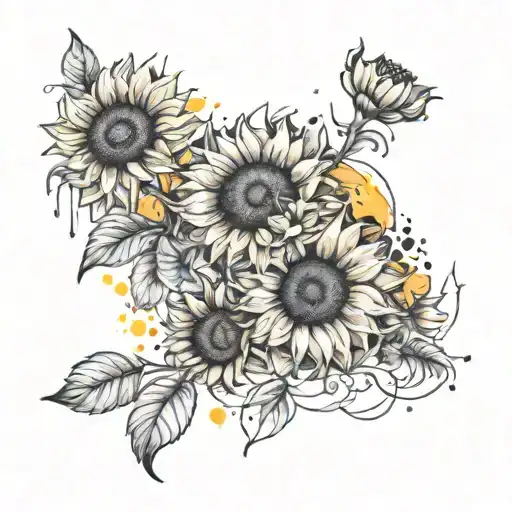 An Abstract Art Palette With Sunflowers As The Paint Blobs