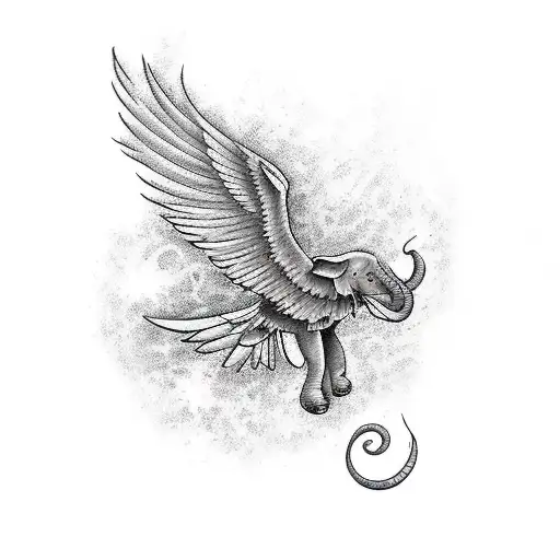 Phoenix Flying Over An Elephant