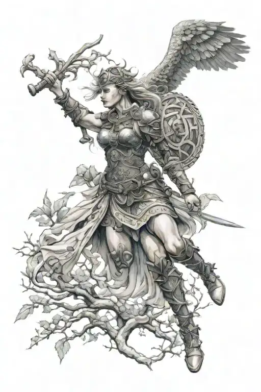 Valkyrie Warrior Woman In Battle Norse Mithology Sleve Tree Of Life Yygdrasil