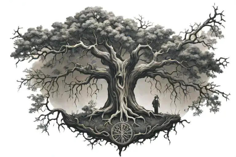 A Realistic Tree Of Life With The Grim Reaper As The Tree Trunk With A Sigil In The Background