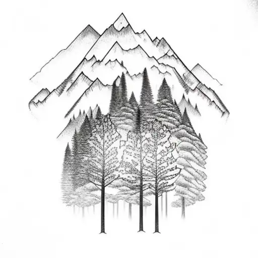 Mountains And A Forest With A Path