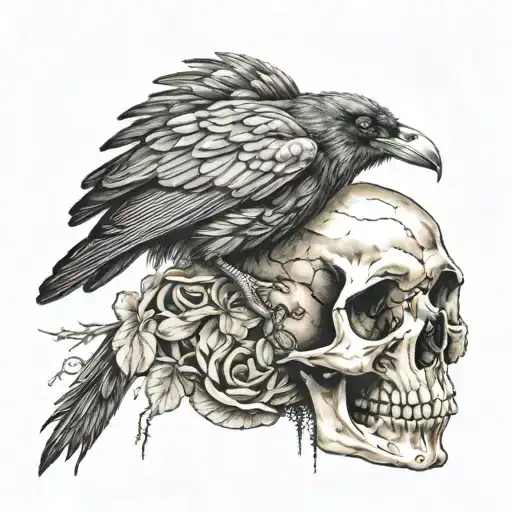A Hauntingly Beautiful Crow Perched On A Skull
