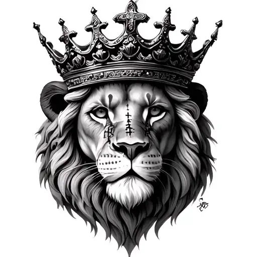 Lion Of Judah With King's Crown And Cross-shaped Scar Over His Eye