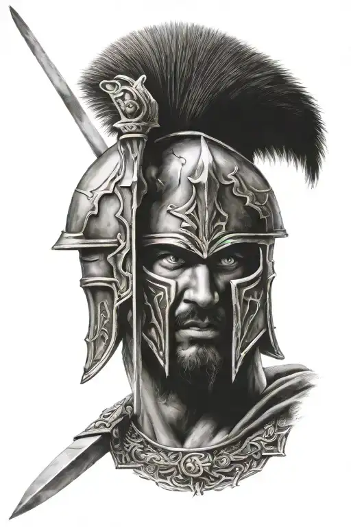 Spartan Warrior Wielding His Sword Piercing Eyes