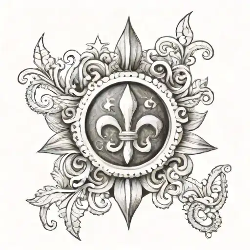 A Fluer De Lis Surround By Elements Of San Diego And Port Arthur Texas