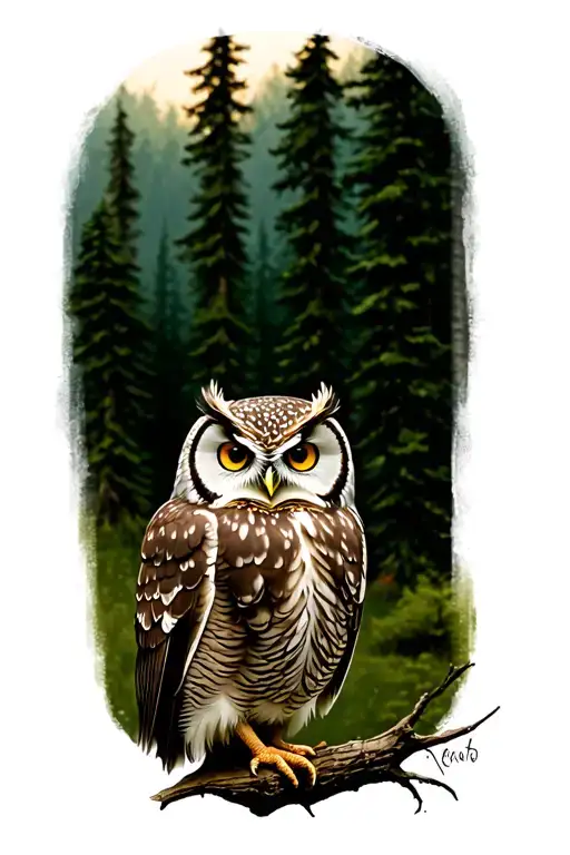 Owl Perched With Forest In Background