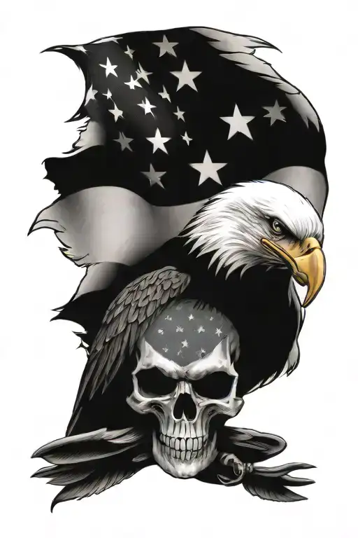 Eagle And Punisher Skull With Usa Flag Waving