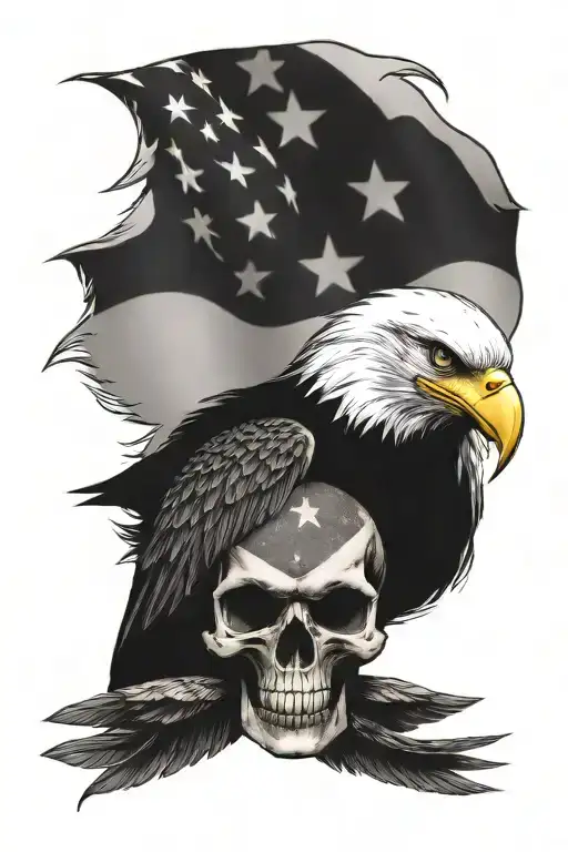 Eagle And Punisher Skull With Usa Flag Waving