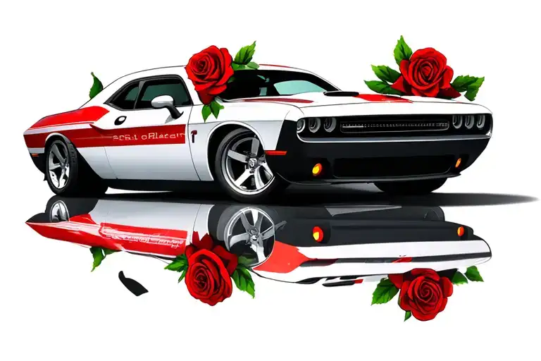 Roses And A White With Red Rallye Stripes 2013 Dodge Challenger Muscle Car