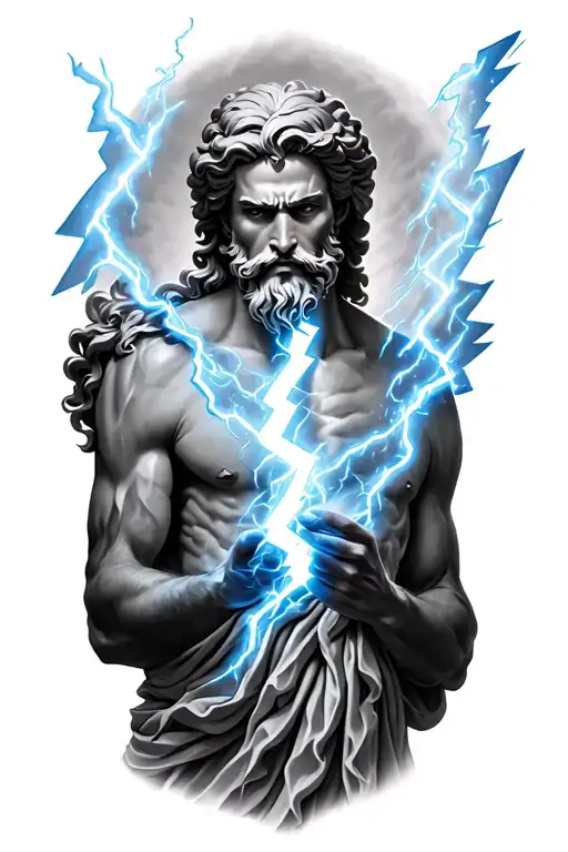 Zeus Holding A Lightning Bolt Symbol