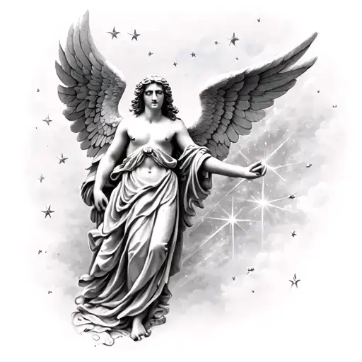 Realism Greek Angel With Stars Shining