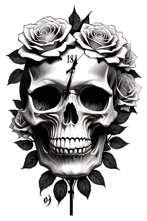 Skull Clock Roses Wrapped