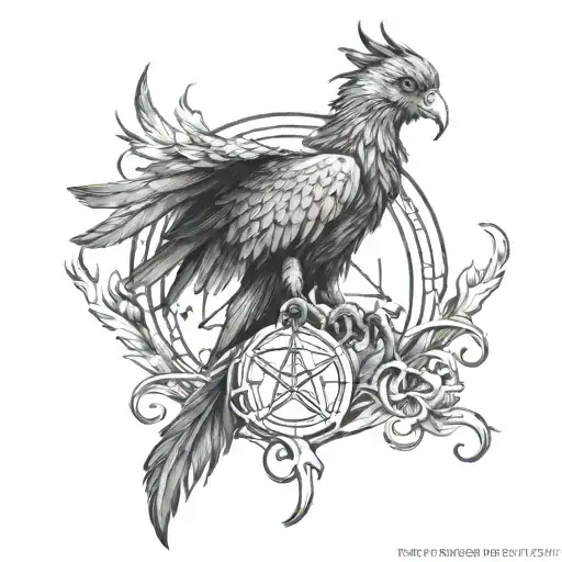 A Realistic Portrait Of A Phoenix Holding The Deathly Hallows Symbol In Its Talons
