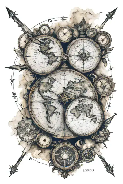 World Map Compass Wotrld Wonders