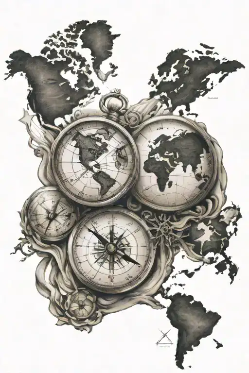 World Map Compass Sandclock
