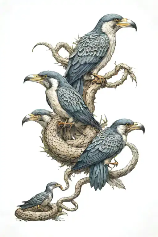 Turul Birds Catch Snake Coming Together One Of Them