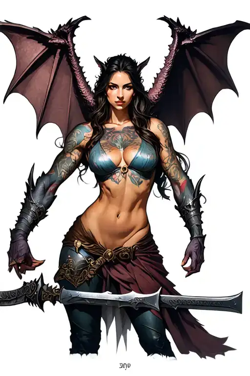 Female Gargoyle Warrior With Her