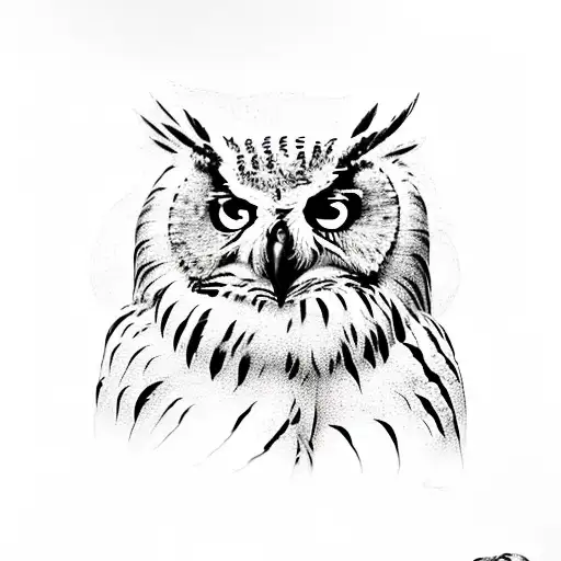 B&w Eagle Owl With Skulls And Indian Woman