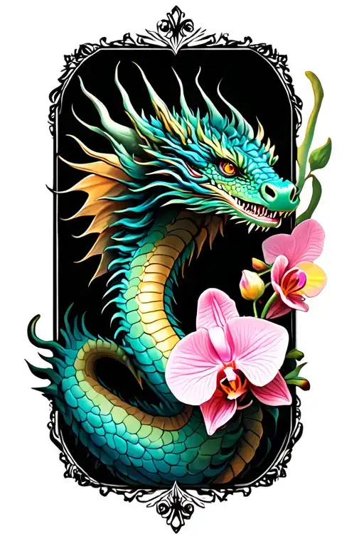 Dragon With Orchids