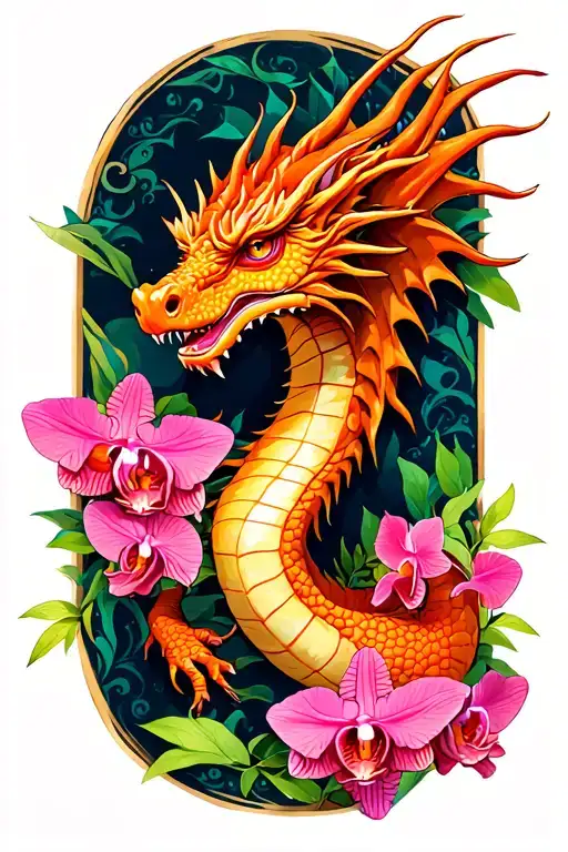 Dragon With Orchids