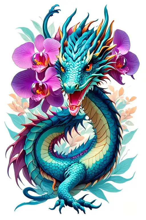 Dragon With Orchids