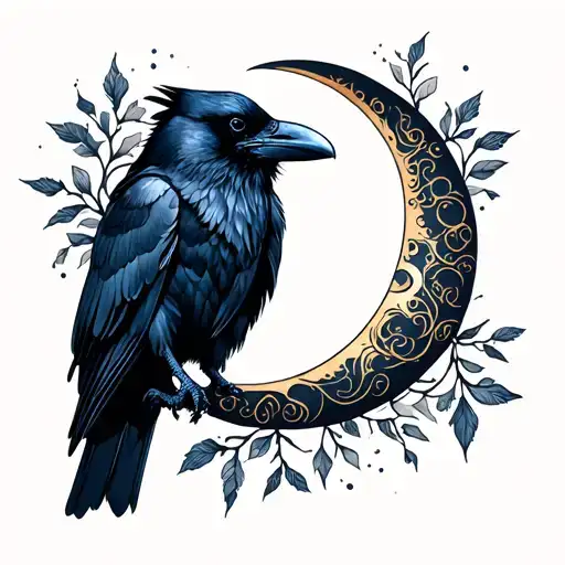 Raven And Crescent Moon