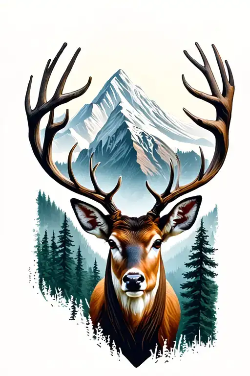 Deer And Mountains And Trees