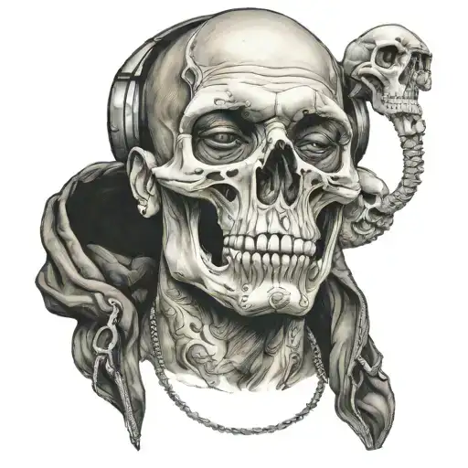 A Realistic Portrait Of A Famous Hip-hop Artist With A Pet Skull Incorporated Into The Design