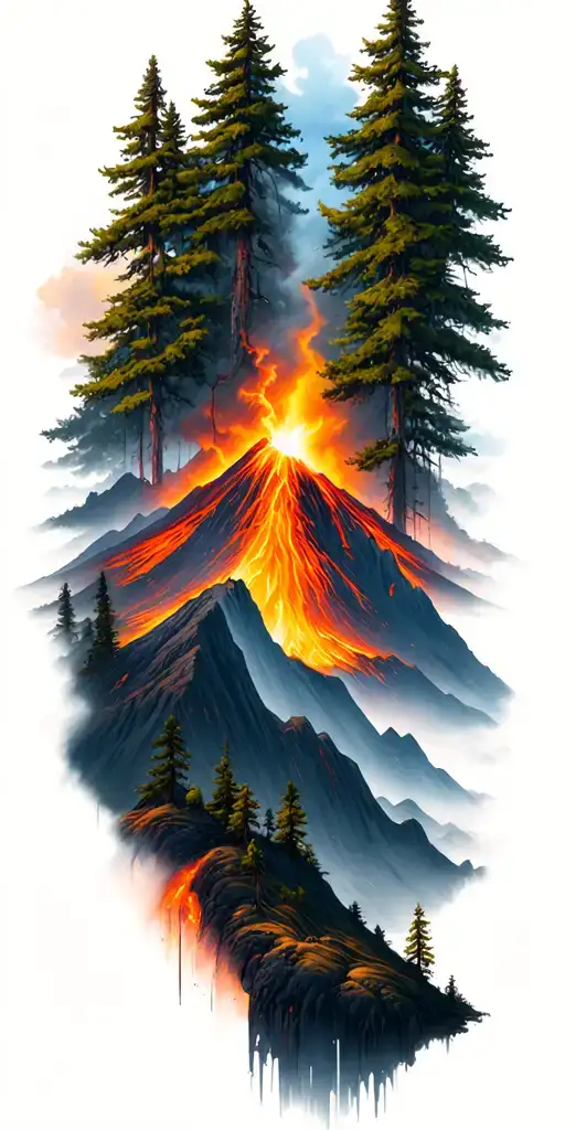 Volcano Forrest And Mountains