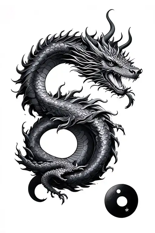 Yin Yang Symbol Surrounded Dragon Emerging Wrapped Around Forearm